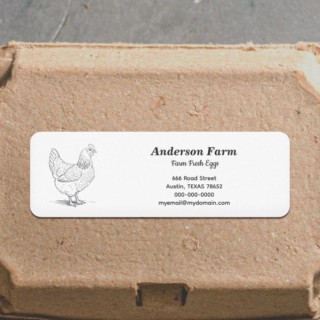 Farm Fresh Eggs med Hen Address Label-etikett Returadress Etikett (Farm Fresh Eggs Return Address Label Sticker)