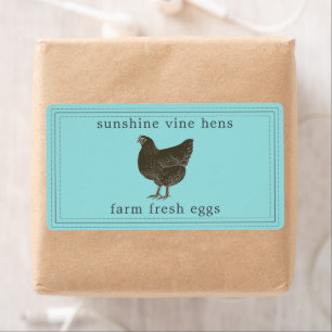 Farm Fresh Eggs Vintage Hen Egg Carton Label Blue Fraktsedel