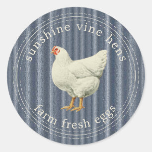 Farm Fresh Eggs Vintage Hen Egg Carton Mörk blått Runt Klistermärke