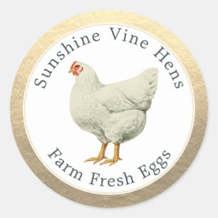 Farm Fresh Eggs Vintage Hen Modern Egg Carton Guld Runt Klistermärke
