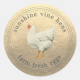 Farm Fresh Eggs Vintage Hen Modern Egg Carton Guld Runt Klistermärke