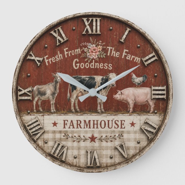 Farm Fresh Farmhouse Animal  Stor Klocka (Framsida)