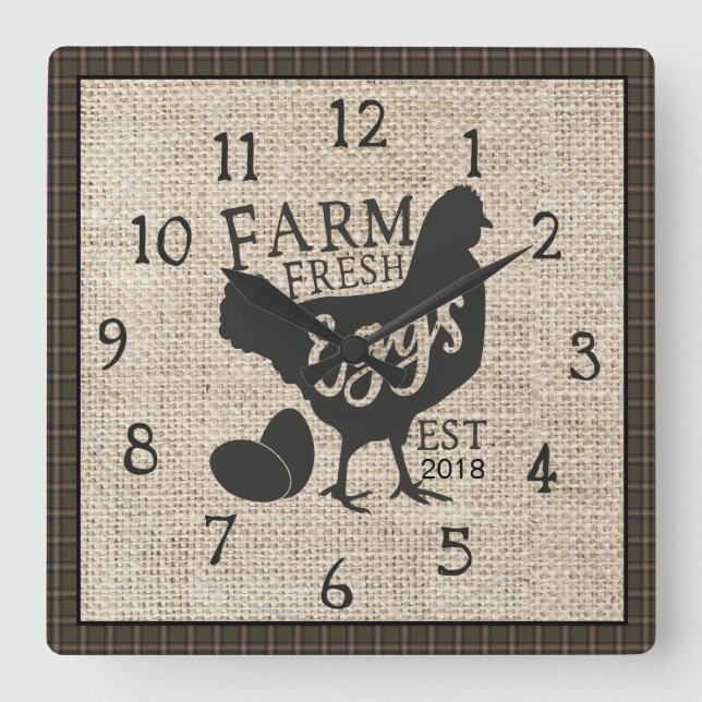 Farm Fresh Farmhouse Stil Rustic Clock med år Fyrkantig Klocka (Framsida)