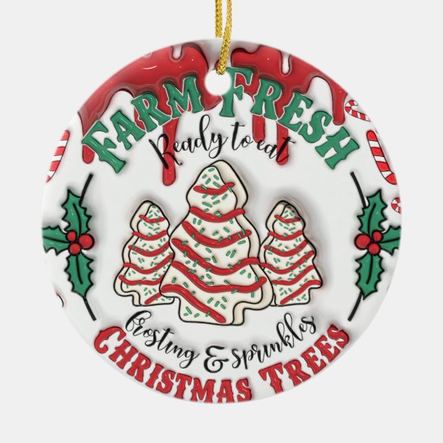 "Farm Fresh Frosted Julgranar Ornament" Julgransprydnad Keramik (Framsidan)