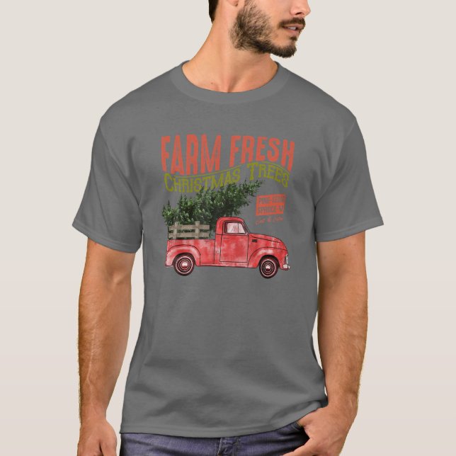 Farm Fresh Julgranar Red Lastbil Matching Fami T Shirt (Framsida)