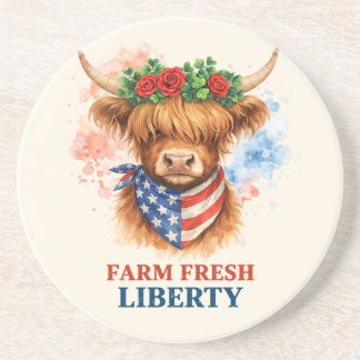 Farm Fresh Liberty Highland Cow Patriotic USA Art Underlägg