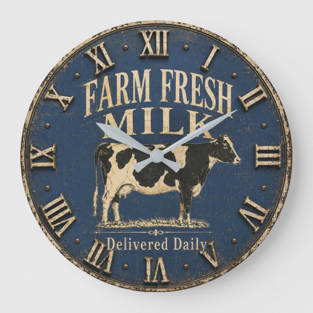 Farm Fresh Milk Delivered Daily Rustic Dairy Farm Stor Klocka (Framsida)