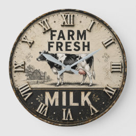 Farm Fresh Milk Vintage Dairy Farmhouse Stor Klocka