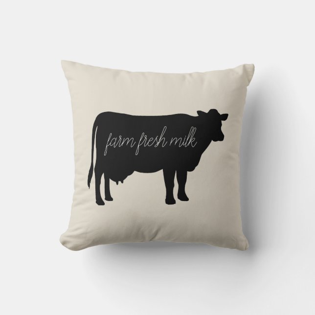 Farm Fresh Mjölk Cow Farmhouse Stil Dekorativ kudd Kudde (Framsida)