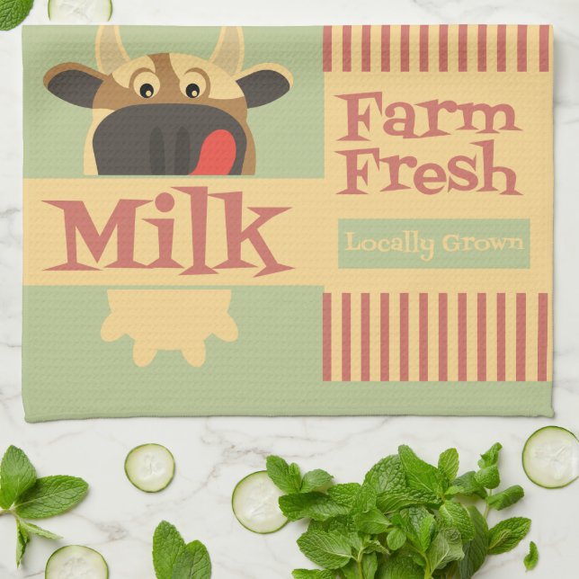 Farm Fresh Mjölk Cow Kitchen Towel Kökshandduk (Vikta)