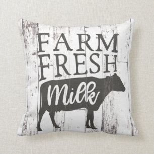 Farm Fresh Mjölk Cow White Wood Land Kudde