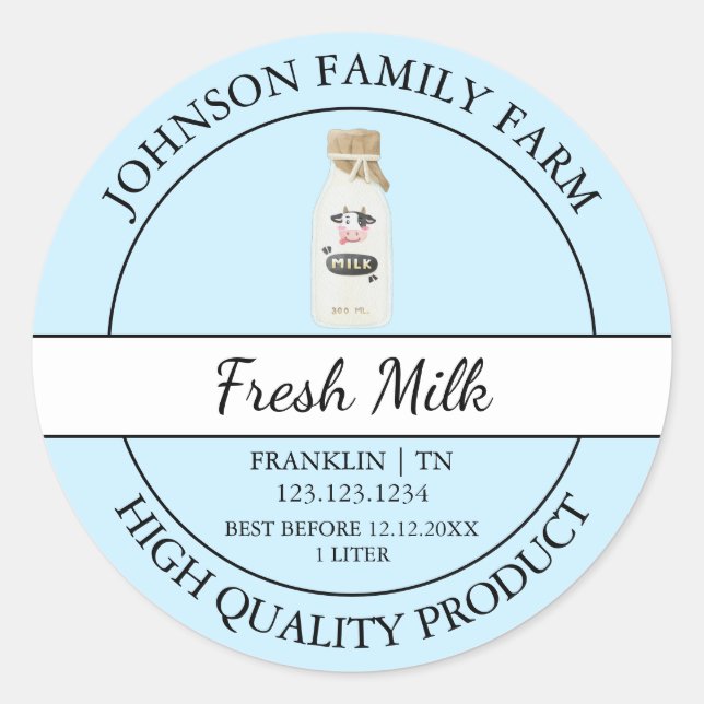 Farm Fresh Mjölk-etikett Runt Klistermärke (Framsida)