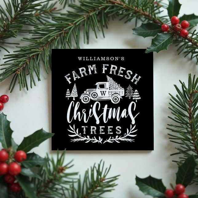 Farm Fresh Old Lastbil Julgran Delivery Black Magnet (Farm Fresh Old Truck Christmas Tree Delivery Black Magnet)