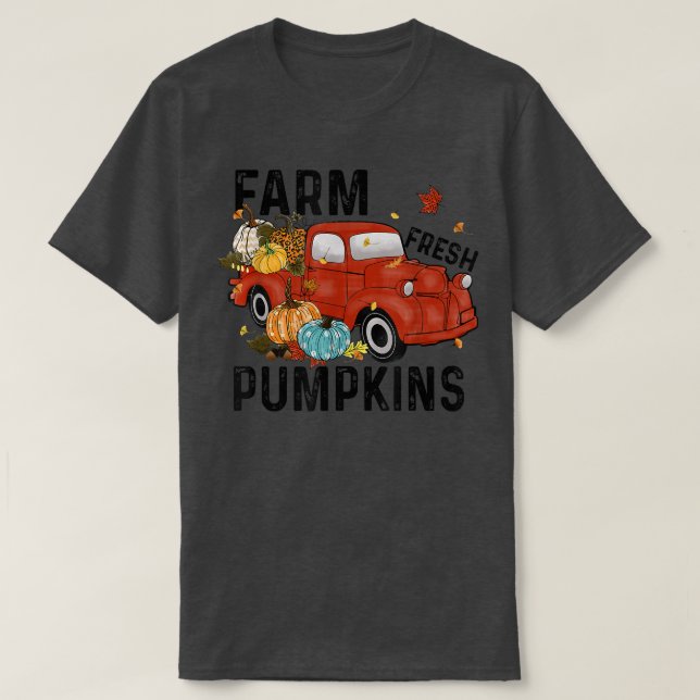 Farm Fresh Pumpkins Autumn Lastbil Pumpkin Lycklig T Shirt (Design framsida)