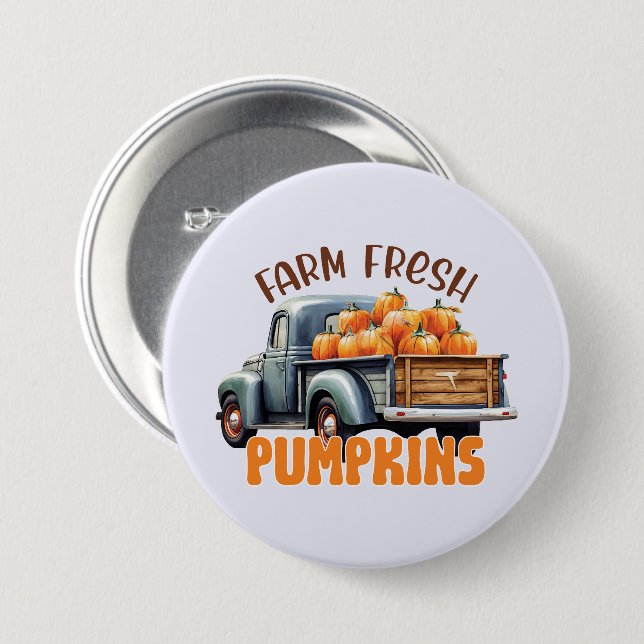 Farm Fresh Pumpkins - Rustic Lastbil Knapp (Framsida & baksida)