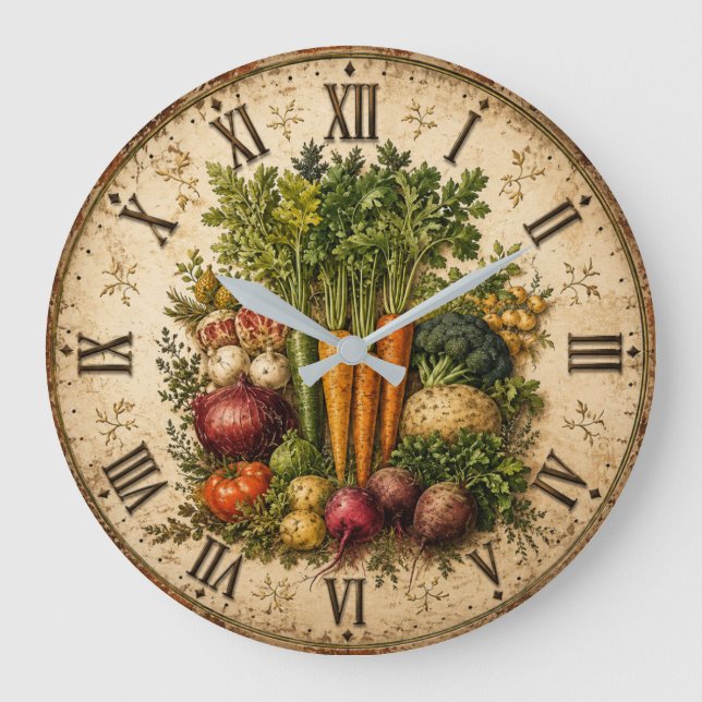 Farm Fresh Vegetables Rustic Farmhouse Kitchen Stor Klocka (Framsida)