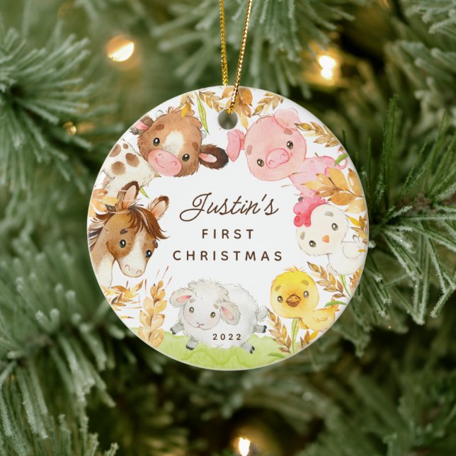 Farm Friends Baby's First Christmas Julgransprydnad Keramik (Träd)