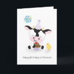Farm Friends Cheerful Cow Grattis på födelsedagen  Kort<br><div class="desc">Grattis på födelsedagen till Mooo! Det här söta lilla hälsningskortet för kalvar är säkert ett leende på vilket födelsedbarn som helst som har födelsedag ansikte. Insidan är tom så att den som ger kan lägga till sin egen personliga eller konstnärliga beröring. Klicka på "Anpassa den här mallen" om du vill...</div>
