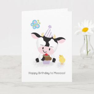 Farm Friends Cheerful Cow Grattis på födelsedagen Kort
