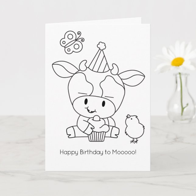 Farm Friends Färg-it-Yourself Cow Hälsning Kort (Liten växt)