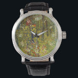 Farm Garden med Crucifix av Gustav Klimt Armbandsur<br><div class="desc">Farm Garden med Crucifix (1911/1912) av Gustav Klimt är en vintage Viktorian Era Symbolism bra art religiösa tavla. En naturscen med olika blommor runt en crucifix med Jesus Kristus i en trädgård på en gård. Om konstnären: Gustav Klimt (1862-1918) var en österrikisk symbolmålare och en av de mest framstående medlemmarna...</div>