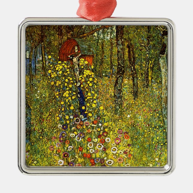 Farm Garden med Crucifix av Gustav Klimt Julgransprydnad Metall (Framsidan)