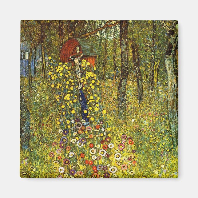 Farm Garden med Crucifix av Gustav Klimt Magnet (Framsidan)
