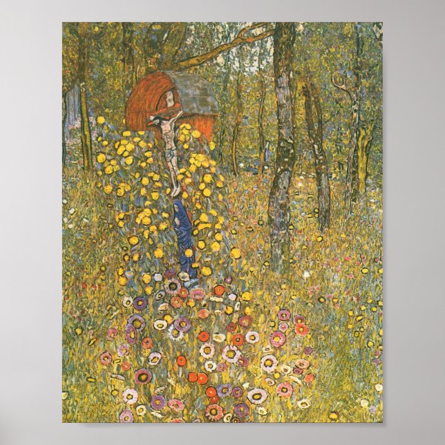 Farm Garden med Crucifix av Gustav Klimt Poster (Framsidan)