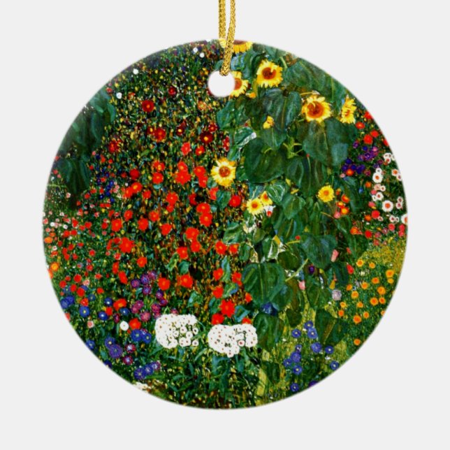 Farm Garden med solblommor av Gustav Klimt Julgransprydnad Keramik (Framsidan)