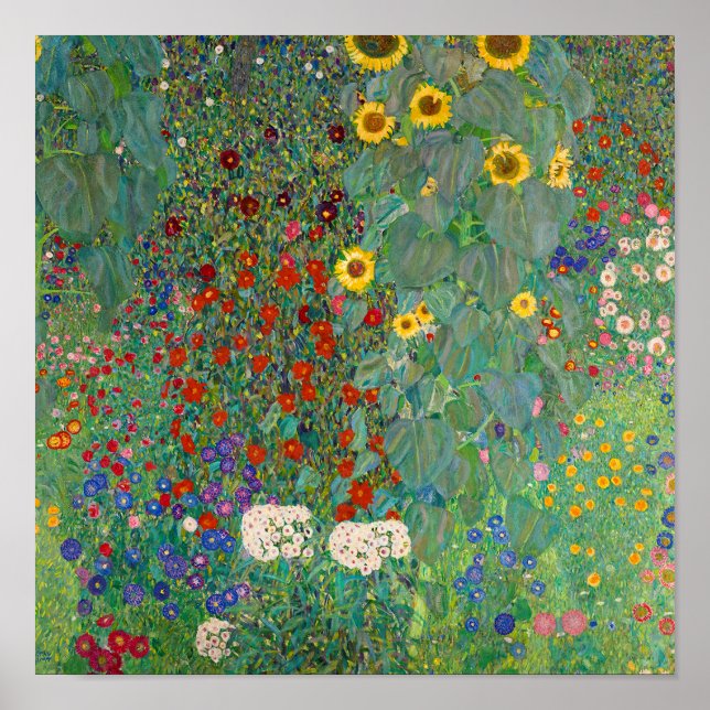 Farm Garden med solblommor av Gustav Klimt Poster (Framsidan)