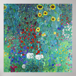 Farm Garden med solblommor av Gustav Klimt Poster