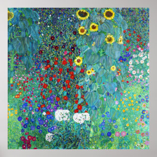 Farm Garden med solblommor av Gustav Klimt Poster