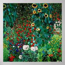 Farm Garden med solblommor av Gustav Klimt Poster