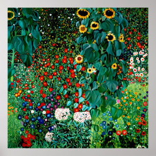 Farm Garden med solblommor av Gustav Klimt Poster