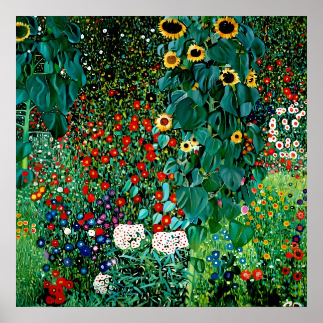 Farm Garden med solblommor av Gustav Klimt Poster (Framsidan)