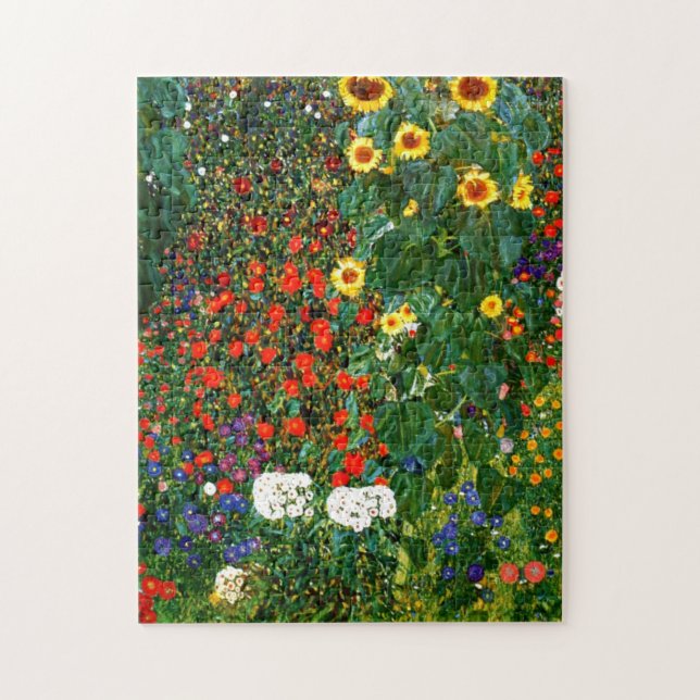 Farm Garden med solblommor av Gustav Klimt Pussel (Vertikal)