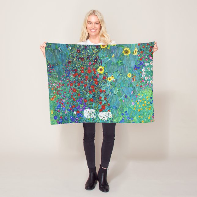 Farm Garden med solblommor, Gustav Klimt Fleecefilt (På plats)