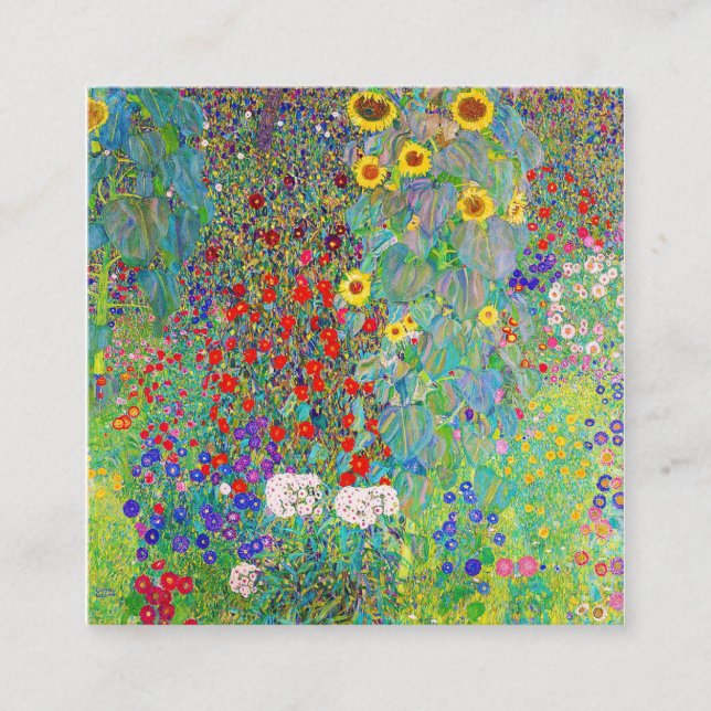 Farm Garden med solblommor Gustav Klimt Fyrkantigt Visitkort (Framsida)