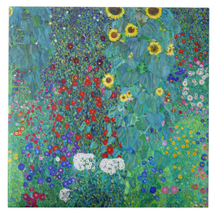 Farm Garden med solblommor, Gustav Klimt Kakelplatta