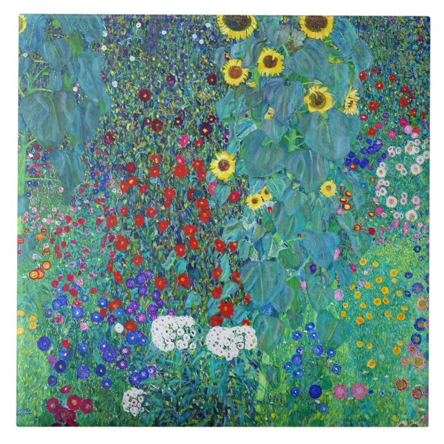 Farm Garden med solblommor, Gustav Klimt Kakelplatta (Framsidan)