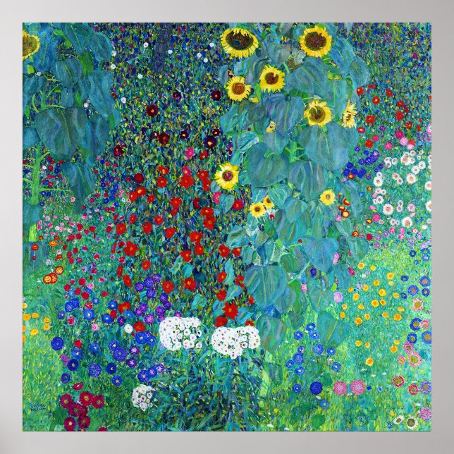 Farm Garden med solblommor, Gustav Klimt Poster (Framsidan)