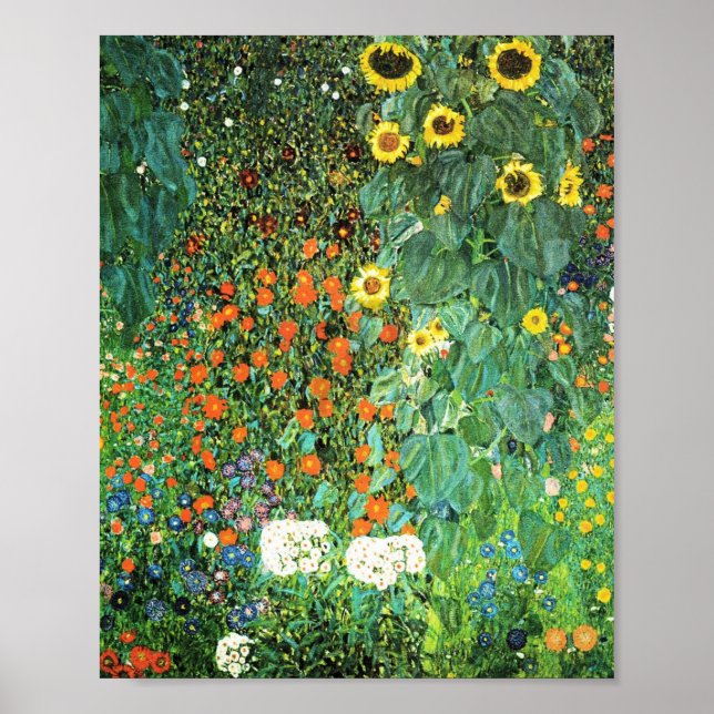 Farm Garden med solblommor Gustav Klimt Poster (Framsidan)