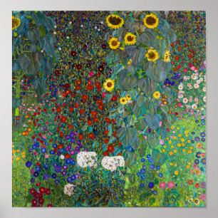 Farm Garden med solblommor Gustav Klimt Poster
