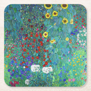 Farm Garden med solblommor, Gustav Klimt Underlägg Papper Kvadrat