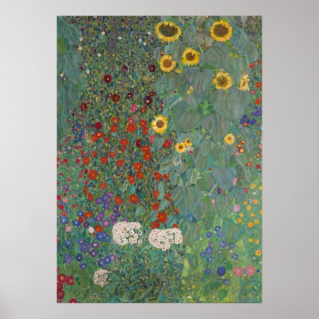 Farm Garden Sunblommor av Gustav Klimt Painting Poster (Framsidan)
