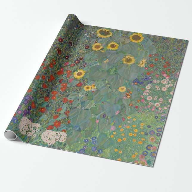 Farm Garden Sunblommor av Gustav Klimt Painting Presentpapper (Utrullad)