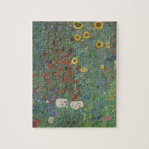 Farm Garden Sunblommor av Gustav Klimt Painting Pussel