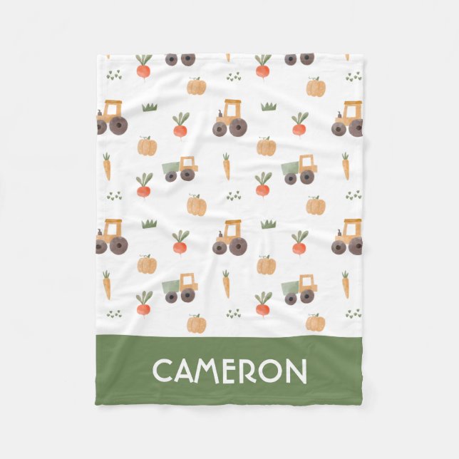 Farm Garden Watercolor Roligt Mönster Fleecefilt (Framsidan)