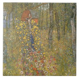 Farm Garden With Crucifix (av Gustav Klimt) Kakelplatta