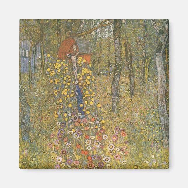 Farm Garden With Crucifix (av Gustav Klimt) Magnet (Framsidan)